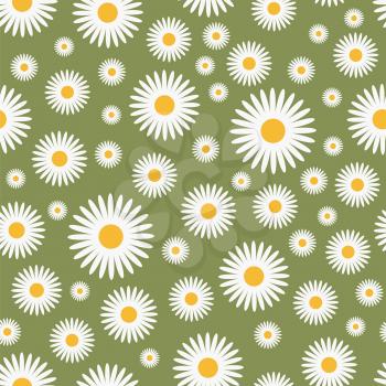 Royalty Free Clipart Image of a Daisy Pattern on Green