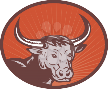Royalty Free Clipart Image of a Bull With Large Horns