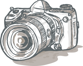 Royalty Free Clipart Image of a Camera Sketch