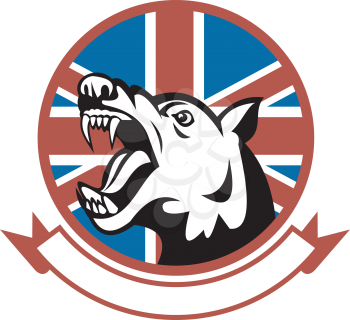 Royalty Free Clipart Image of a Snarling Dog Over the Union Jack