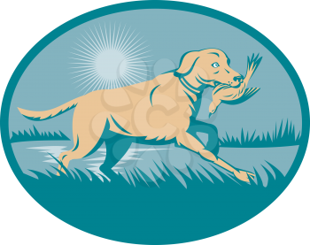 Royalty Free Clipart Image of a Retriever With a Bird