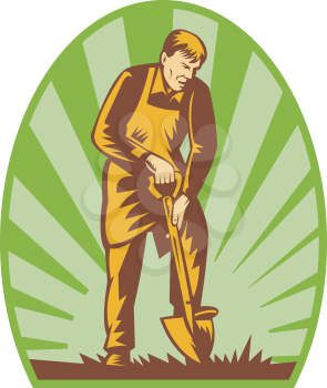 Royalty Free Clipart Image of a Man Digging With a Shovel