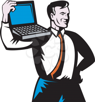 Royalty Free Clipart Image of a Man Carrying a Computer