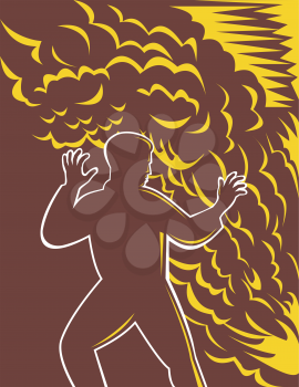 Royalty Free Clipart Image of a Man in a Fire