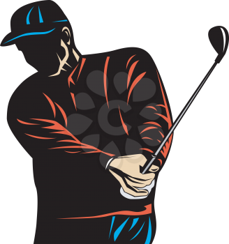 Royalty Free Clipart Image of a Golfer Silhouette in Colour