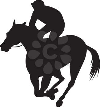 Royalty Free Clipart Image of a Horse and Rider Silhouette