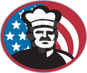 Royalty Free Clipart Image of a Chef in Front of an American Flag