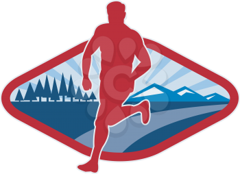 Royalty Free Clipart Image of a Cross Country Runner in Silhouettes