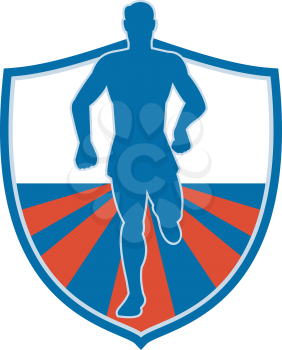 Royalty Free Clipart Image of a Runner on a Shield