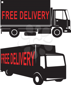 Royalty Free Clipart Image of Two Free Delivery Vans