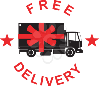 Royalty Free Clipart Image of a Free Delivery Van With a Bow