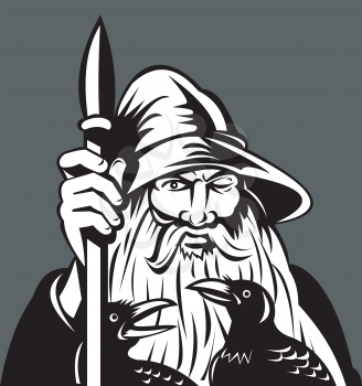 Royalty Free Clipart Image of a Wizard With a Raven