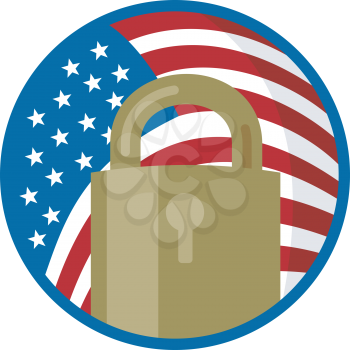 Royalty Free Clipart Image of a Padlock on a US Flag