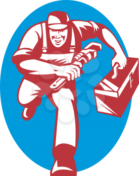 Royalty Free Clipart Image of a Running Plumber
