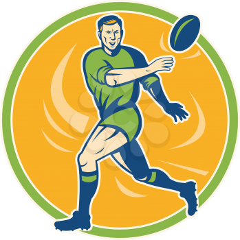 Royalty Free Clipart Image of a Rugby Player Making a Running Pass