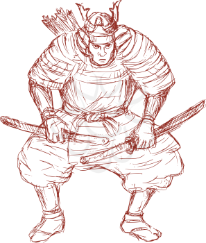 Royalty Free Clipart Image of a Sketch of a Samurai Warrior