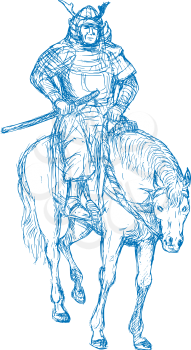 Royalty Free Clipart Image of a Samurai Warrior on a Horse