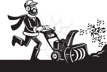 Royalty Free Clipart Image of a Man With a Snowblower