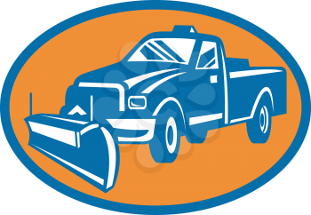 Royalty Free Clipart Image of a Snowplow on a Pickup Truck