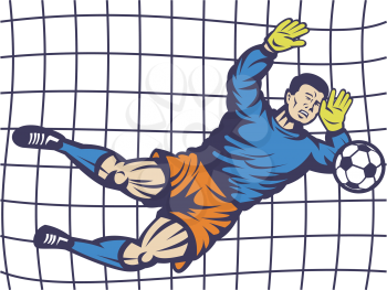 Royalty Free Clipart Image of a Soccer Player in Net