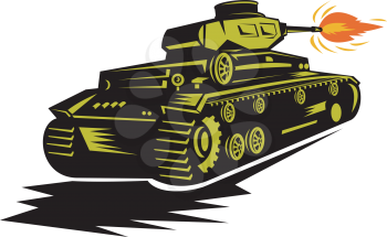 Royalty Free Clipart Image of a Tank Firing