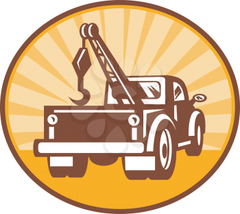 Royalty Free Clipart Image of a Tow Truck From the Rear
