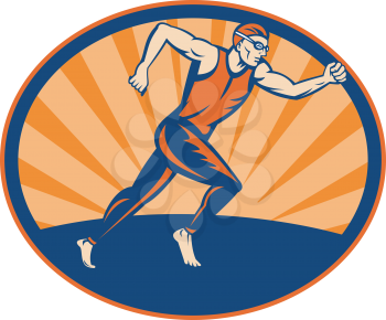 Royalty Free Clipart Image of a Running Triathlon Athlete