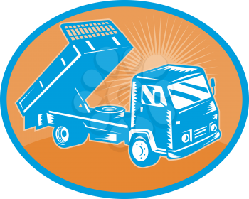 Royalty Free Clipart Image of a Flatbed Truck Lifting
