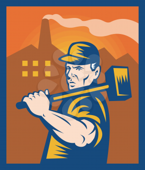 Royalty Free Clipart Image of a Guy Carrying a Sledgehammer
