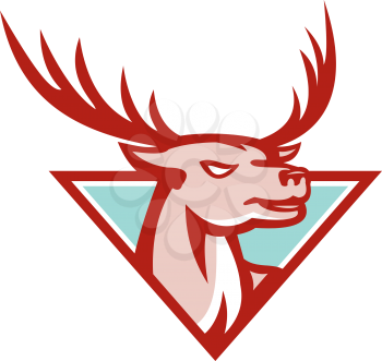 Retro illustration of a stag deer buck head facing side set inside triangle done in retro style.
