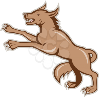 Illustration of an angry wild dog wolf on it's hind legs viewed from side done in cartoon style on isolated background.