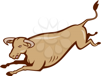 Illustration of a bull cow jumping set on isolated white background done in cartoon style. 