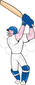 Illustration of a cricket player batsman with bat batting done in cartoon style on isolated white background.