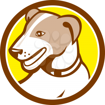Illustration of a jack russell terrier dog head looking to the side set inside circle on isolated background done in cartoon style. 