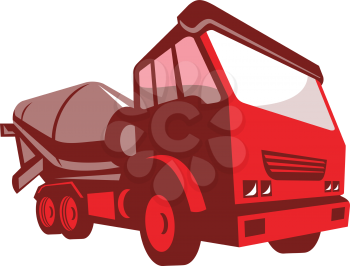 vector illustration of a construction cement truck lorry viewed from the front done in retro style on isolated white background.