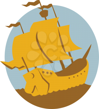 vector illustration of a sailing ship galleon done in art deco retro style