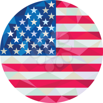Low polygon style illustration of usa american flag stars and stripes set inside circle
