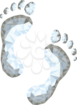 Low polygon style illustration of a footprint set on isolated white background.