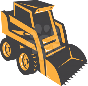 vector illustration of a skid steer digger truck done in retro style