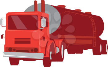 vector illustration of a cement truck tanker commercial vehicle viewed from front done in retro style.