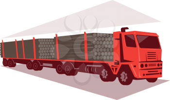 vector illustration of a logging lorry truck and trailer done in retro style.