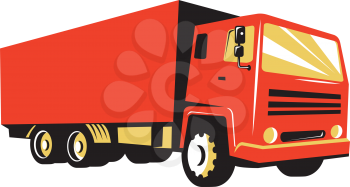 vector illustration of a closed delivery van truck viewed from the side on isolated white background done in retro style.