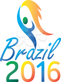 Illustration of an abstract athlete on flames holding a flaming torch with words Brasil 2016 depicting the summer games on isolated white background.