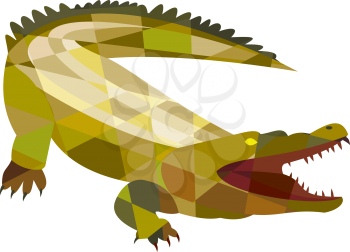 Low polygon style illustration of an angry alligator crocodile gaping mouth set on isolated white background.