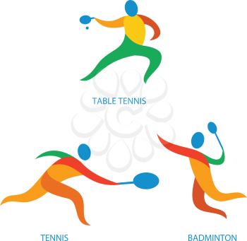 Icon illustration showing athlete playing the sport of tennis, table tennis and badminton.