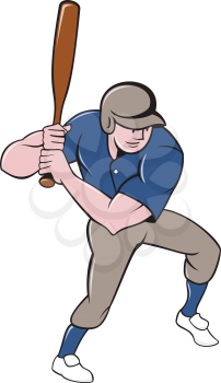 Illustration of an american baseball player batter hitter with bat batting viewed from high angle set on isolated white background done in cartoon style.