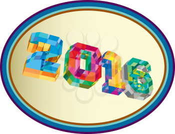 Low polygon style illustration of the number new year 2016 set inside oval shape viewed in low angle. 