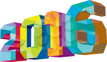 Low polygon style illustration of the number new year 2016 viewed from the side on a low angle set on isolated white background. 