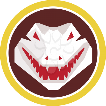 Illustration of an alligator crocodile head smiling set inside circle done in retro style viewed from the front on isolated background.