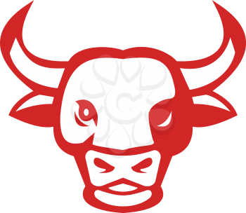 Illustration of a bull cow head smiling friendly facing front set on isolated white background done in retro style. 